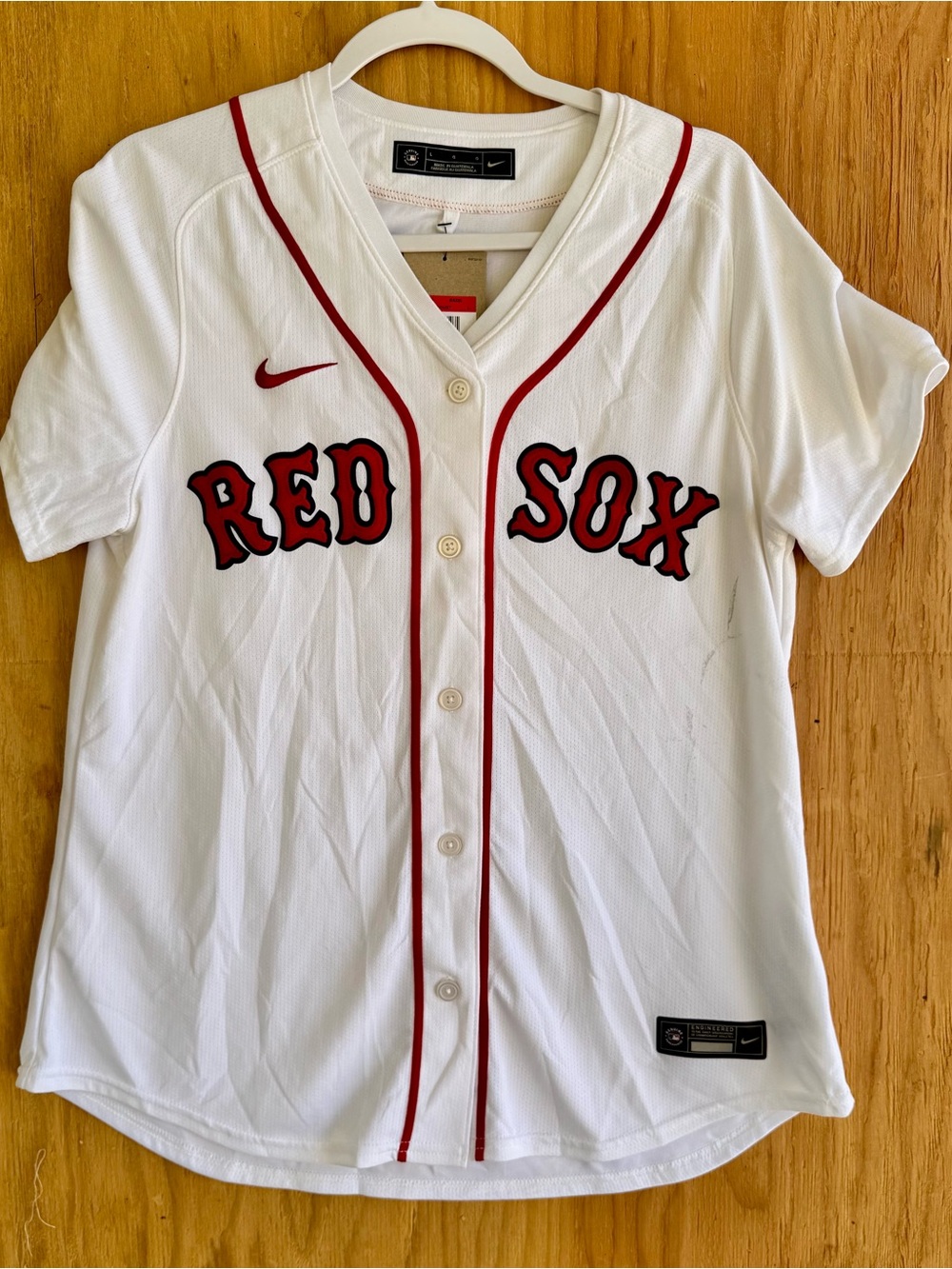NWT Nike Boston Red Sox #34 MLB Baseball Jersey women Large White Button Front